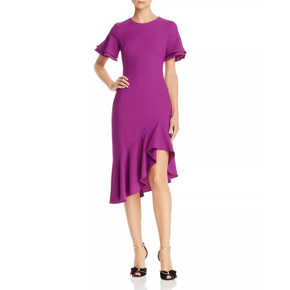 BLACK HALO Ruiz Purple Ruffle Hem Flutter Sleeve Sheath‎ Dress Size 6